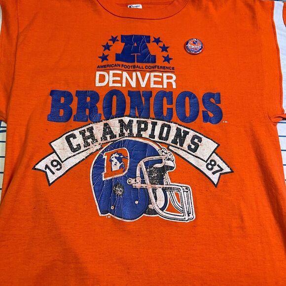 Vintage 1987 Denver Broncos AFC Champs T-Shirt Size Large Orange Graphic Shirt - Picture 6 of 10